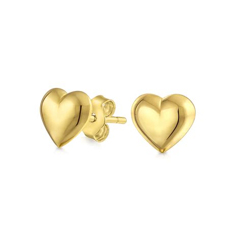 Minimalist Real 14K Yellow Gold Puff Heart Stud Earrings For Women 5MM | eBay