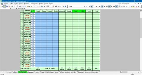 Planilha Registro De Cart O De Ponto Para Horas Extras E Banco De Horas