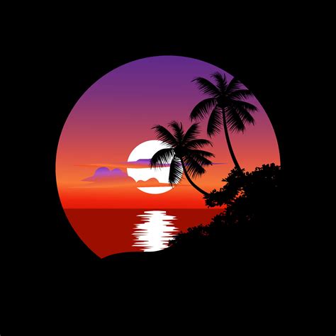 Nature sunset illustration with palm tree silhouette and beach 9169471 ...