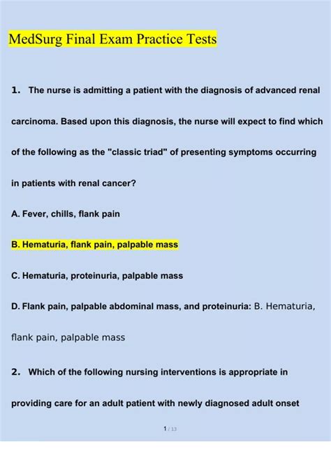 Medsurg Final Exam Practice Tests Newest Questions And