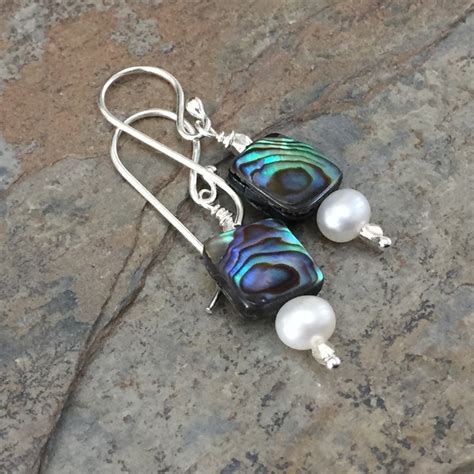 Abalone and Pearl Earrings 1.5 Inches Long. | Etsy