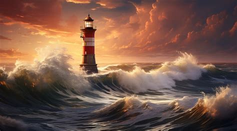 Premium AI Image | Ocean lighthouse with sunset landscape