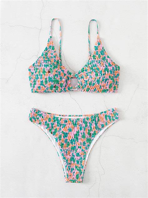 Bikini plisado Floral para mujer traje de baño Sexy conjunto de