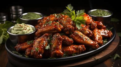 Premium AI Image | A tasty and spicy chicken wings platter AI generated