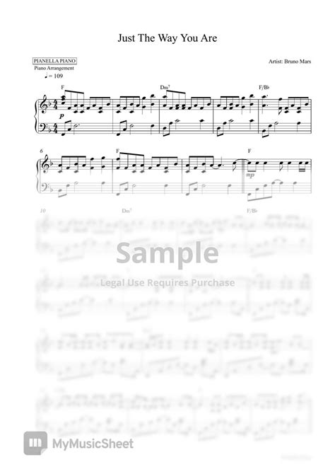 Bruno Mars - Just The Way You Are (Piano Sheet) Sheets by Pianella Piano