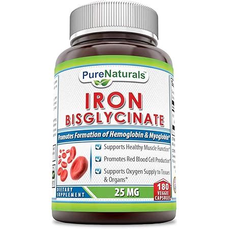 Amazon Pure Naturals Iron Bisglycinate 25 Mg 180 Veggie Capsules