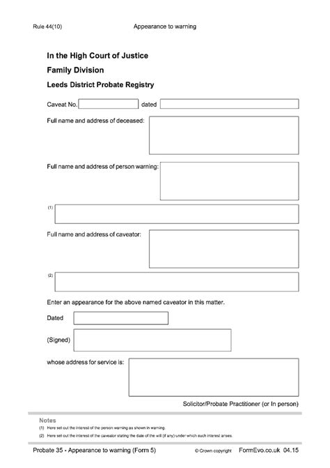 Probate 35 Appearance to warning (Form 5)