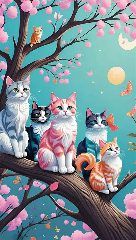 whimsical cats digital art design wallpaper    digital art