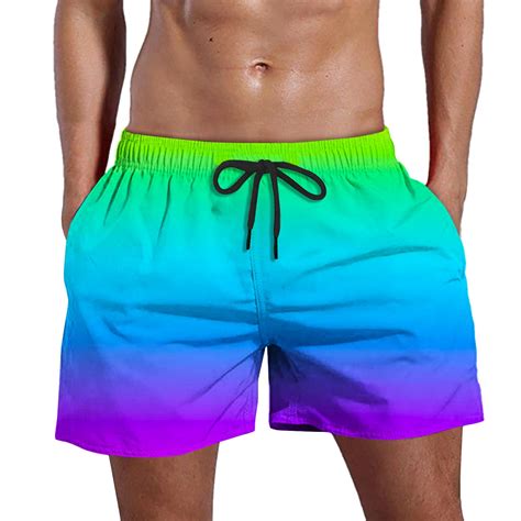 Mens Quick Dry Swim Trunks Gradient Swimsuits Mesh Liner Beach Bathing