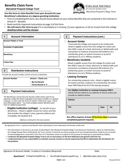 Md College Savings Benefit Claim Form 2012 2021 Fill And Sign