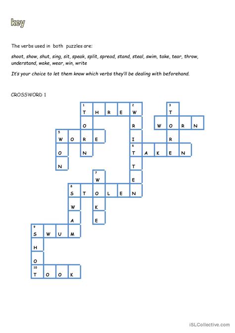 Crossword Puzzles Irregular Verbs English ESL Worksheets Pdf Doc