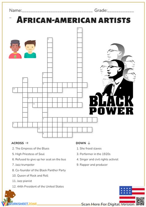 Free And Printable Black History Crossword Puzzle Worksheets Library