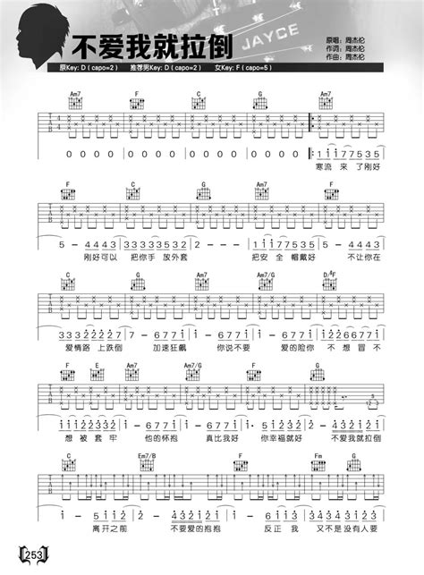 不爱我就拉倒吉他谱周杰伦c调指法编配吉他弹唱六线谱 酷琴谱