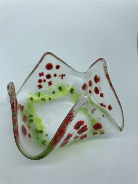 Poppy Tea Light Holder Fused Glass Ts Etsy Uk