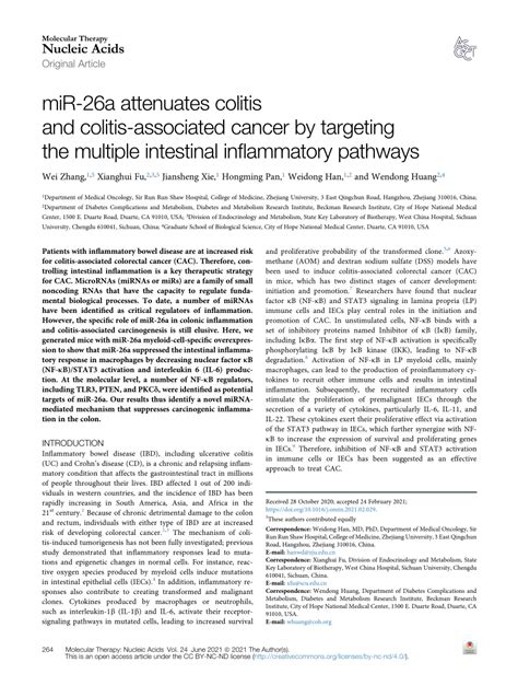 Pdf Mir 26a Attenuates Colitis And Colitis Associated Cancer By