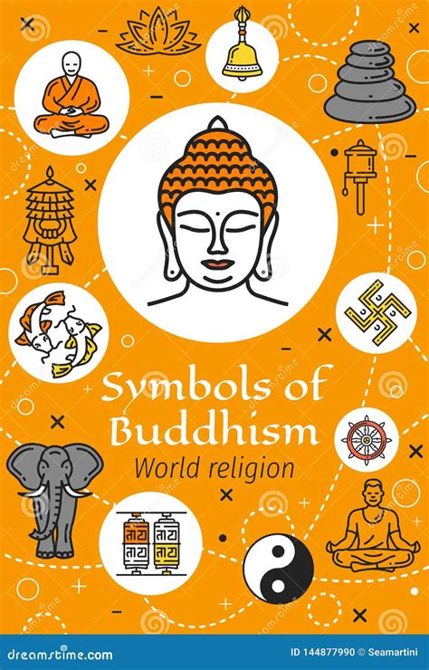 Buddha, Buddhism Religion and Yoga Symbols Stock Vector - Illustration of dharma, buddhism ...