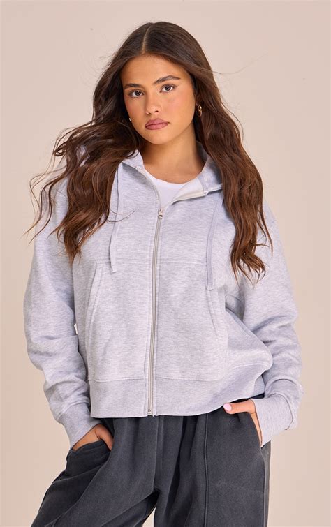 Grey Marl Oversized Hooded Zip Up Sweat Hoodie Prettylittlething Ire