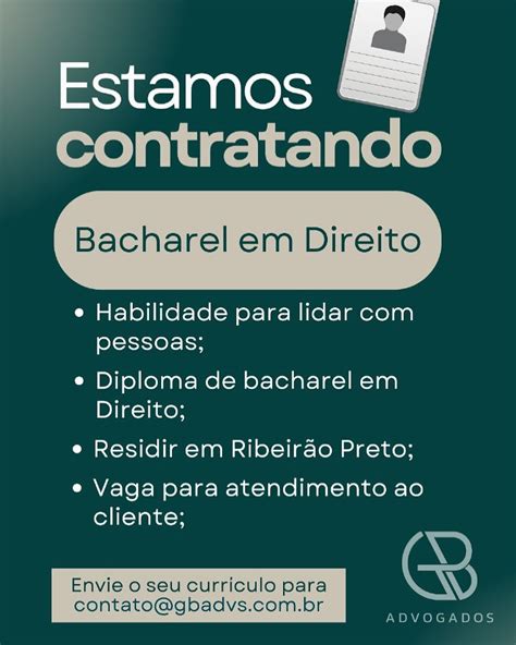 Vagas De Emprego Para Bacharel Em Direito - GB Advogados | Direito Bancário | Estamos contratando! Vaga para ...