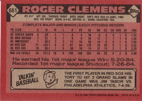 ROGER CLEMENS 1986 TOPPS #661 BOSTON RED SOX