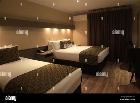 Hotel Room with Bed Interior Design at Night Stock Photo - Alamy