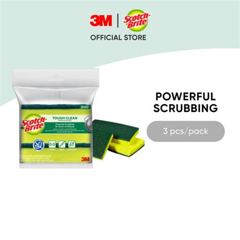 M Scotch Brite Tough Clean Scrub Sponge Powerful Scrubbing Pcs