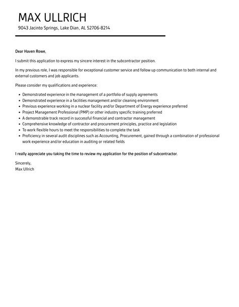 Subcontractor Letter Of Intent Template