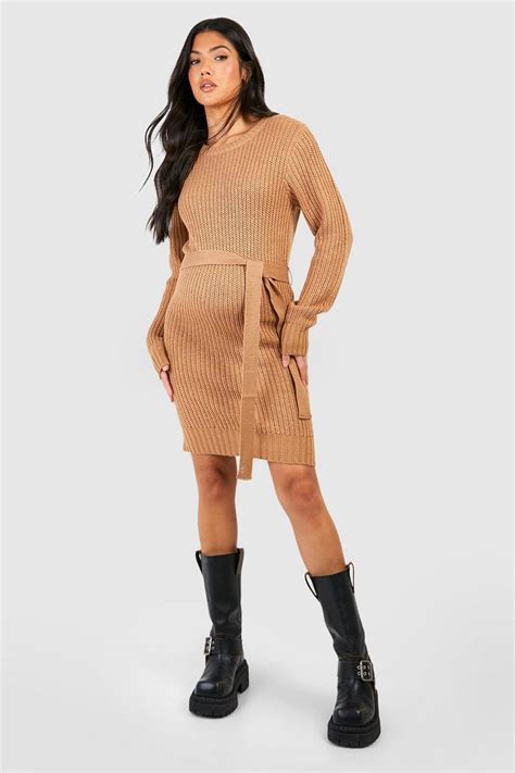 Maternity Soft Knit Tie Waist Jumper Dress Boohoo Uk