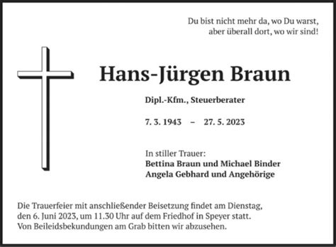 Traueranzeigen Von Hans J Rgen Braun Trauerportal Ihrer Tageszeitung