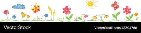 Kids painting flowers crayons doodle scribble Vector Image