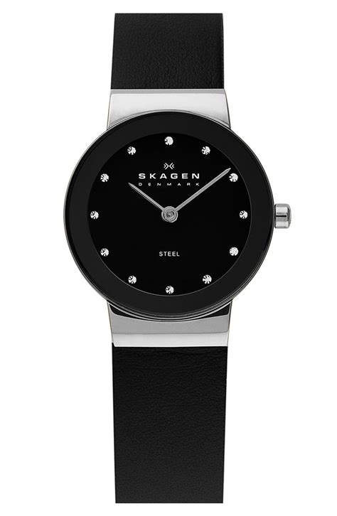 Skagen Round Leather Strap Watch | Nordstrom