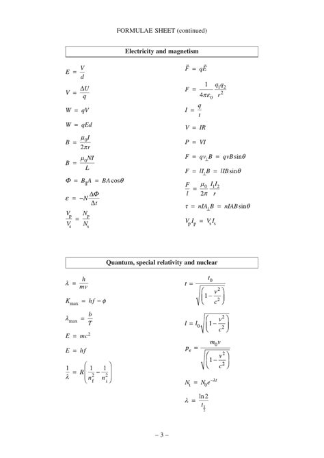 Physics Data And Formula Sheet Download Printable Pdf Templateroller