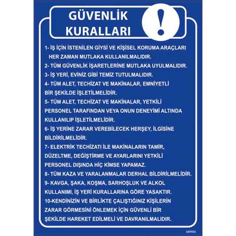 Güvenlik Kuralları Talimatı Levhası İş Güvenliği ve İkaz Levhaları