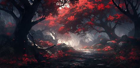 Gothic Forest With Birds Dark And Otherworldly Fantasy Landscape Stock