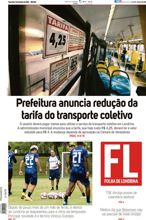 Capa Folha Londrina Edição Terça 4 De Janeiro De 2022