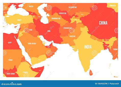 Political Map of South Asia and Middle East Countries. Simple Flat ...