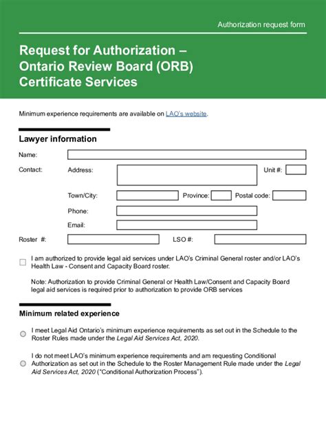 Fillable Online Request For Authorizationontario Review Board Orb