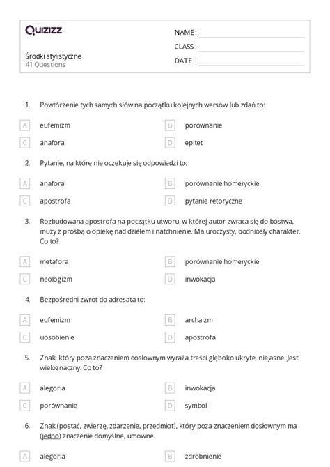 Ponad Rodki Stylistyczne Arkuszy Roboczych Dla Klasa W Quizizz