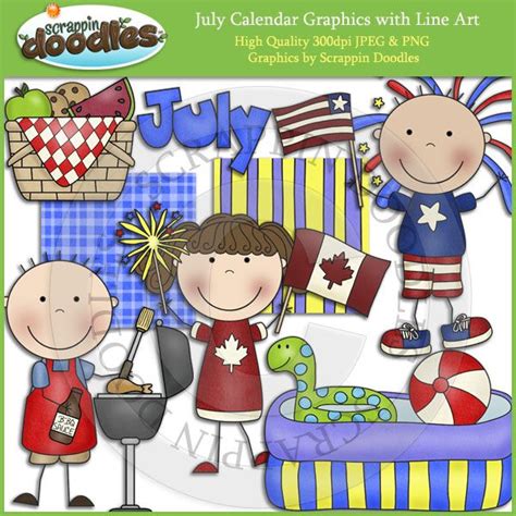 July Calendar Clip Art with Line Art Download July Calendar, Calendar ...