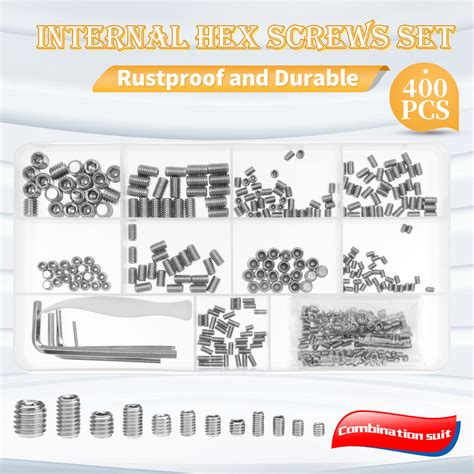 400pcs Stainless Steel Allen Head Socket Hex Grub Screw Assortment M3 M8 Set Ebay