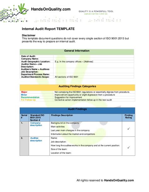 Iso Internal Audit Report Template Templates Example