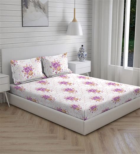 Buy Pink Floral 225 TC Cotton King Sized Bed Sheets With 2 Pillow