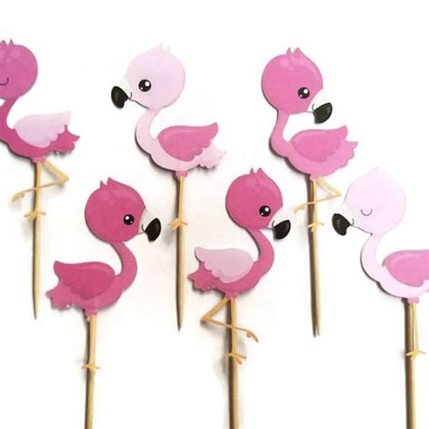 Flamingo Cupcake Toppers Set Of 12 Flamingos Flamingo Cake Etsy