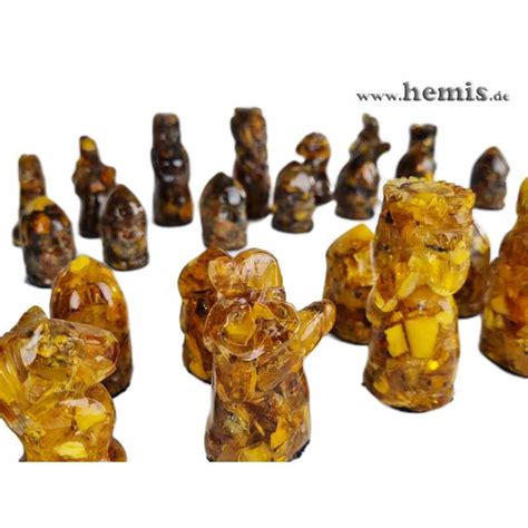 Amber Chess Set With 32 Hand Carved Chess Figures