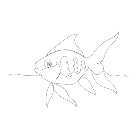 Dibujo de una sola línea de peces continuos Vector Premium