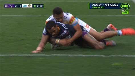 Storm Vs Titans Philip Sami Mows Down Josh Addo Carr With Freakish Try Saver Sporting News