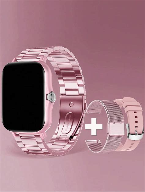 Pc Men Women Pink Stainless Steel Strap Sporty Calendar Alarm Hour