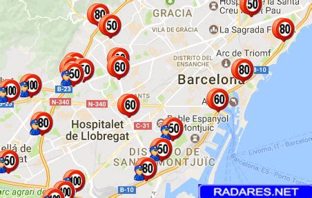 Mapa de radares fijos móviles semáforo y de tramo en Barcelona