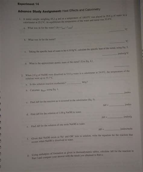 Solved Experiment Advance Study Assignment Heat Effects Chegg