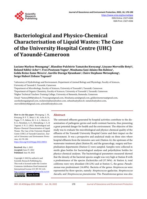 PDF Bacteriological And Physico Chemical Characterisation Of Liquid