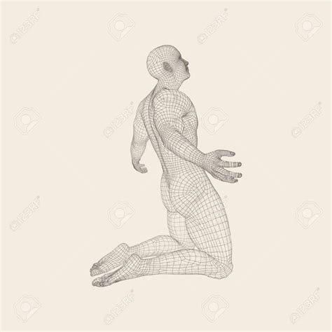 Man Kneeling And Praying To God 3d Human Body Model Design Element Vector Illustration Stock